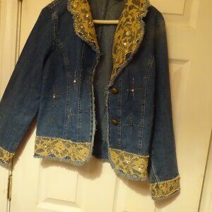 Blue jean jacket by Step N Style, sz M, lace trim on collar and cuff